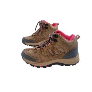 BEARPAW Tan/Pink Leather Hiking Boots Girl's Size 1 Medium EUC